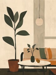 Abstract geometric shapes in earth tones and scandinavian, japandi style. Earth tone colored abstract shapes with a modern artistic style depicting geometric forms and patterns