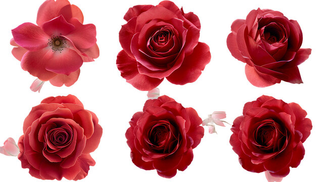 Double Delight Rose Digital Art in 3D Isolated on Transparent Background - Top View of Blooming Pink and Red Hybrid Tea Roses for Romantic Floral Designs