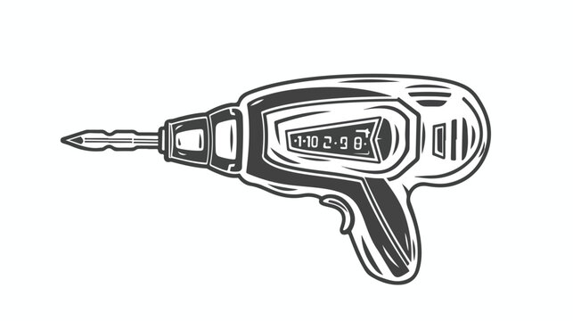 Cordless Electric Screwdriver doodle icon black and white