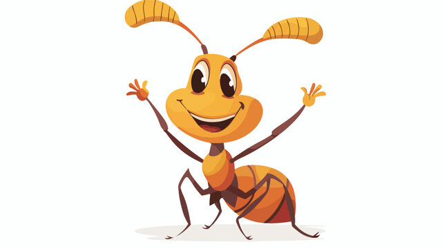 Cute ant cartoon waving flat vector isolated on white