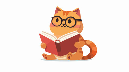 Cute Cartoon cat cartoon reading a book flat vector 