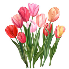 Obraz premium watercolor hand drawn colorful tulip isolated on a Transparent Background. Generative AI