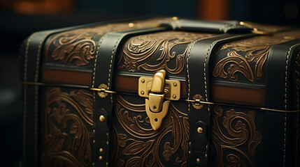A 4K HDR close-up of a high-end, luxury luggage set, highlighting the fine craftsmanship and...
