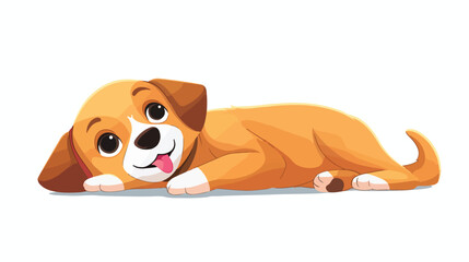 Cute cartoon dog lying down flat vector isolated on white