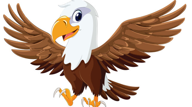 Cute Cartoon eagle cartoon waving flat vector isolated