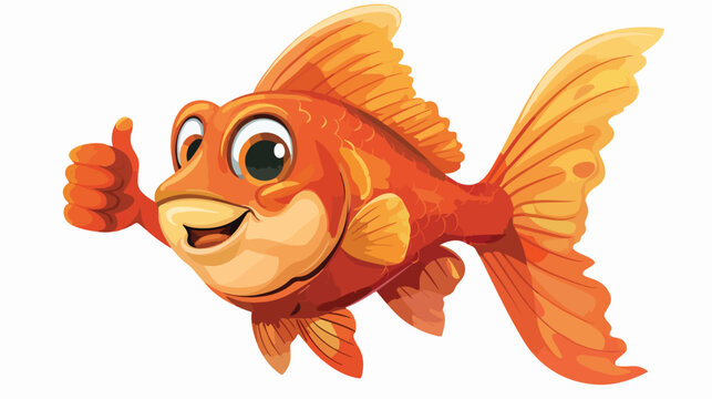 Cute Cartoon fish with thumb up flat vector