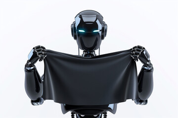 a black humanoid robot holding a black piece of cloth generative by ai - obrazy, fototapety, plakaty