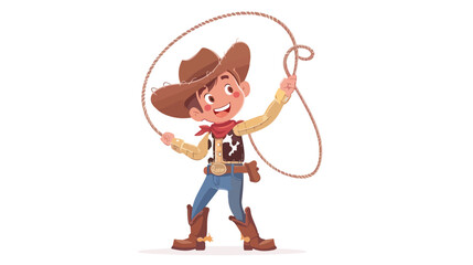 Cute Cartoon young cowboy holding lasso flat vector 