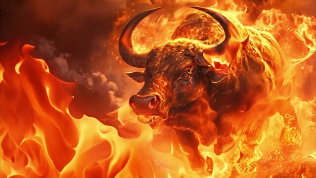video of a fiery bull