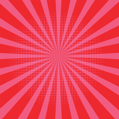 Pink and yellow sunburst comic retro vector background design with dotted warm color