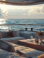 Fototapeta premium Unconventional Meeting Space Aboard Yacht with Stunning Views.