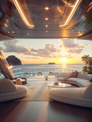 Unconventional Luxurious Yacht Meeting Space with Ocean Views.