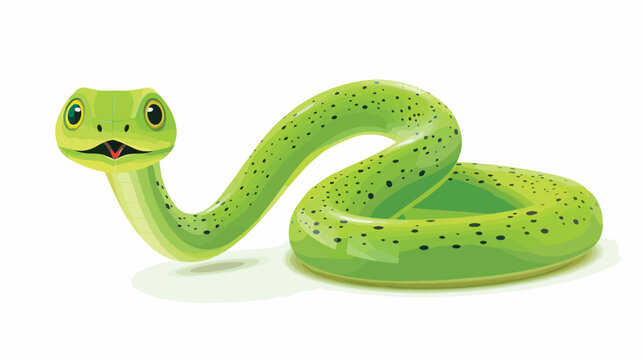 Cute green snake cartoon flat vector isolated on white