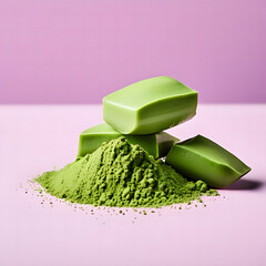 matcha powder isolated in one solid pastel color background