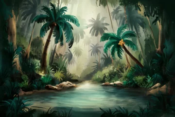 Gordijnen tropical island with palms © Usama