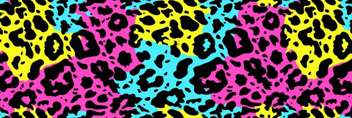 Colorful leopard print pattern on textured background. A striking leopard print pattern, which occupies the entire frame, featuring a blend of vivid colors on a rough, textured surface