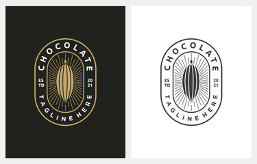 Chocolate Cocoa Bean and Sunburst Gold logo design icon vector illustration