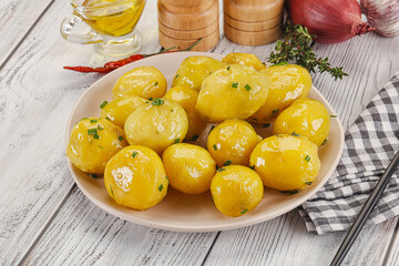 Hot boiled baby potato with oil