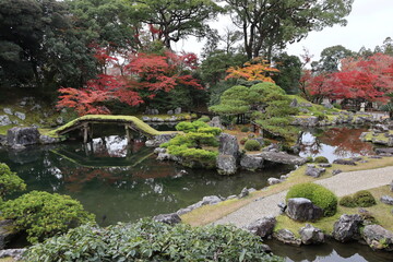 Fototapeta na wymiar Japanese garden and autumn leaves in Daigoji Temple Sanbo-in, Kyoto, Japan