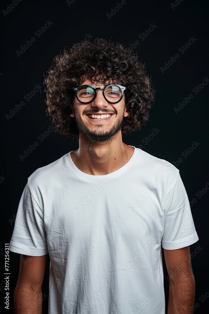 Wall mural Smiling Man With Curly Hair and Glasses