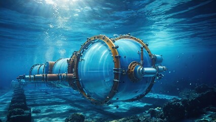 Submerged Energy Infrastructure: Metal Conduit Extending Through the Blue Ocean, Essential for Petroleum Production and Energy Supply