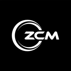 ZCM letter logo design with black background in illustrator, cube logo, vector logo, modern alphabet font overlap style. calligraphy designs for logo, Poster, Invitation, etc.