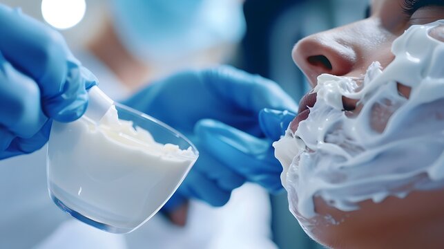 Dermatologist's Skilled Hands Applying Cream to Inflamed Skin in Sterile Medical Setting for Optimal Healing