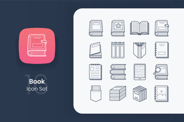 book outline icon design set