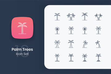 palm tree outline icon set