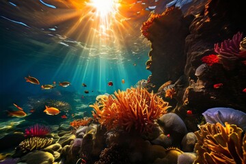 Breathtaking underwater scene., jelly fish - obrazy, fototapety, plakaty