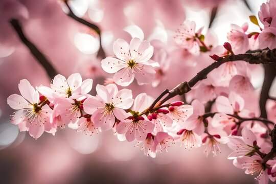 Get lost in the intricate charm of pink cherry blossoms as this closeup shot reveals their delicate allure amidst a softly blurred environment.