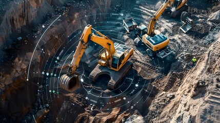 Cutting-Edge Automated Construction Site Utilizing and GPS for Enhanced Efficiency and Precision - obrazy, fototapety, plakaty