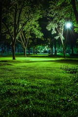 Obraz premium Grassy Field With Trees and Lights