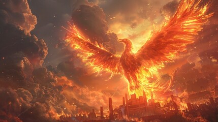 Naklejka premium Phoenix, Fantasy scenery, Rebirth, Concept art, Illustration, Generative AI