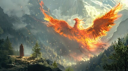 Phoenix, Fantasy scenery, Rebirth, Concept art, Illustration, Generative AI