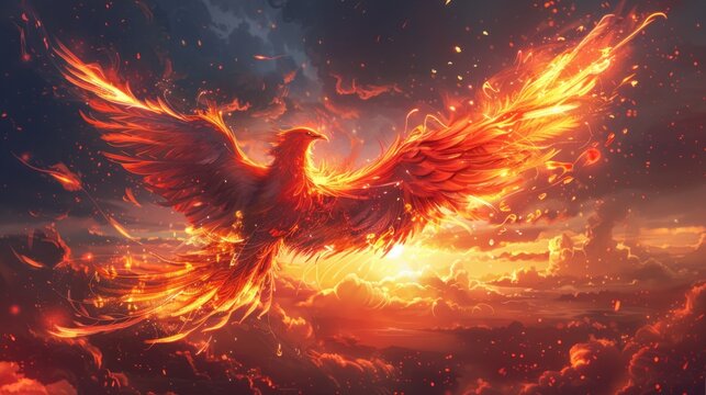 Phoenix, Fantasy scenery, Rebirth, Concept art, Illustration, Generative AI