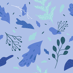 Branches with leaves and foliage, seamless pattern