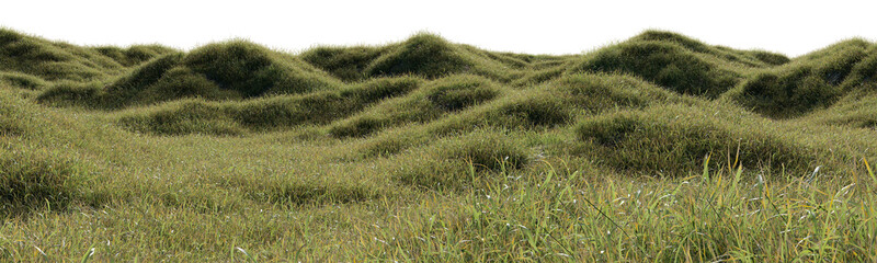 Meadow and Grassland mountain with isolated on transparent background - PNG file, 3D rendering illustration for create and design or etc
