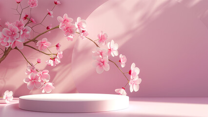Obraz na płótnie Canvas Springtime Showcase: 3D Podium with Floral Display