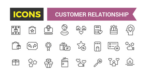 Customer relationship management software vector icons with editable stroke. Vector relationship management editable stroke. Vector illustration.