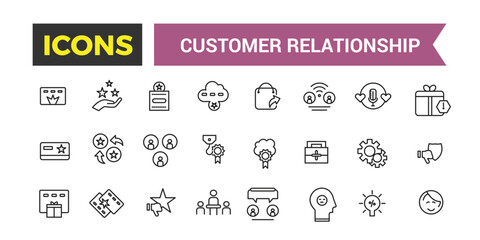 Customer relationship management software vector icons with editable stroke. Vector relationship management editable stroke. Vector illustration.