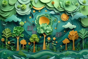 Paper Art Landscape with Renewable Energy, Eco-Friendly Concept
