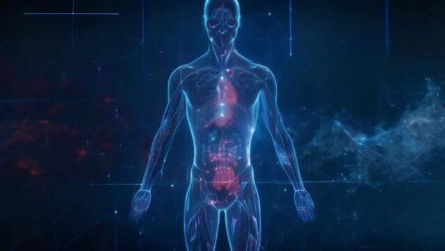 Explore a detailed computer-generated image of the human body, showcasing the anatomy and physiology in a dynamic and interactive way.