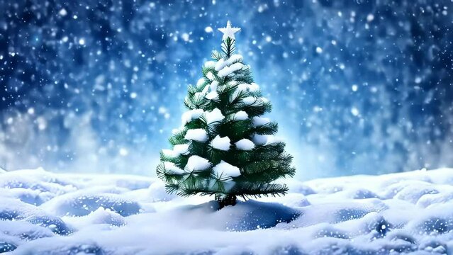 Cute christmas tree with snow and copy space