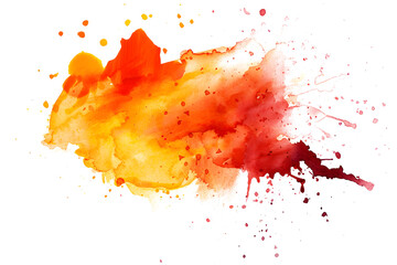 Orange and red spreading watercolor paint stain on white background. 