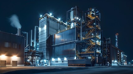 Fototapeta na wymiar Illuminated Energy-Efficient Industrial Plant at Night Showcasing Sustainable Manufacturing Practices