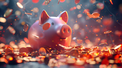 piggy bank and coins, generative ai