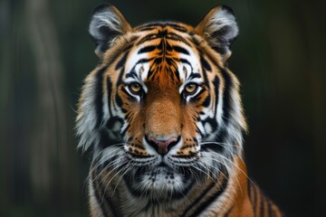 Fototapeta premium A majestic tiger posing with a penetrating look in a serene forest setting
