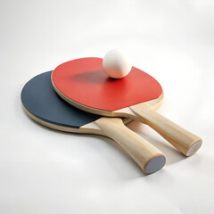 ping pong bats and ball on white background