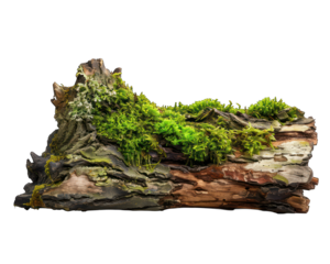Tree bark and moss on transparent background